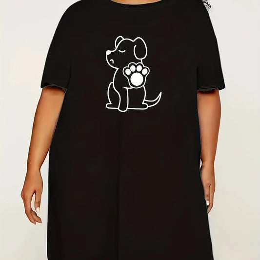 Plus Size Women's Nightgowns Oversized Solid Colour Dresses Round Neck Short Sleeve Dresses Women's Homewear 3D Printing Pet Dog